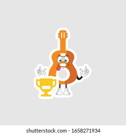 guitar cartoon characters design with trophy