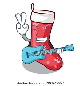 With guitar cartoon christmas sock homemade fur red