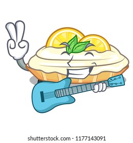 With guitar cartoon piece of yummy lemon meringue pie