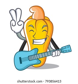 With guitar cashew mascot cartoon style