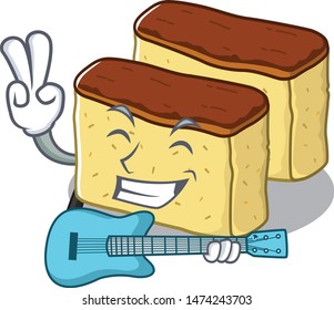 With guitar castella cake in the mascot shape
