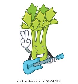 With guitar celery mascot cartoon style