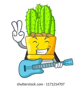 With guitar cereus cactus in a pot cartoon