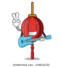 With guitar chinese lantern mascot cartoon