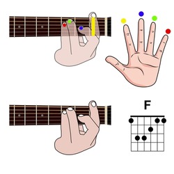 Guitar Chord Basic and Hand Position for Guitar Chord vector. isolated on white background.
