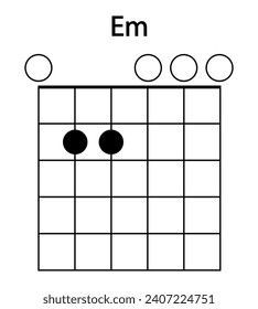 Guitar chord Em line icon. Guitar, notes, music, string, song, treble clef, consonance, notation, melody, school, musician, barre. Vector icons for business and advertising