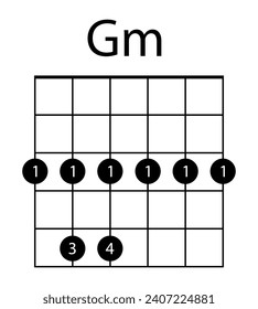 Icono de línea GM acorde guitarra. Guitarra, notas, música, cuerda, canción, tríbol, consonancia, notación, melodía, escuela, músico, barre. Iconos vectores para empresas y publicidad