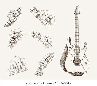 guitar and chords. set of vector sketches