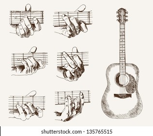 guitar and chords. set of vector sketches