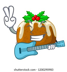 With guitar christmas pudding on dinning table cartoon