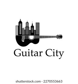 guitar and city logo vector. This image captures the beauty of both music and city life, making it the perfect addition to any design or creative project