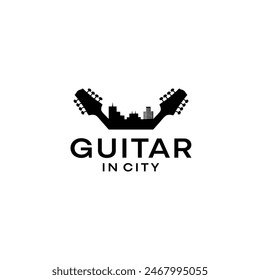 Guitar and City Silhouette for Festival Logo Design at Music City