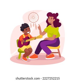 Guitar class isolated cartoon vector illustration. Guitar after school lesson, music classes, summer camp, PA day program, creativity development, art education, daycare center vector cartoon.