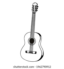 Guitar. Classical music. Musical instrument. Cartoon style. Vector illustration for design and decoration.