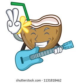 With guitar cocktail coconut mascot cartoon