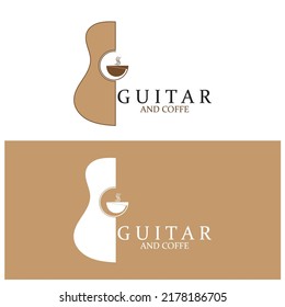 guitar and coffe logo icon vector illustration template design