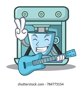 With guitar coffee maker character cartoon