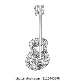 Guitar coloring book page, vector