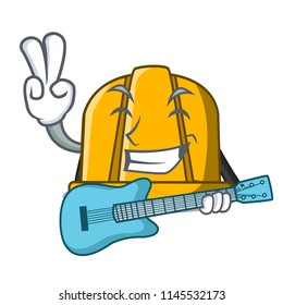 With guitar construction helmet mascot cartoon
