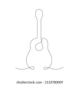 Guitar continuous line art. Musical linear instrument. Vector illustration isolated on white. 