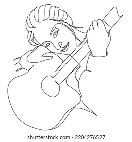 Guitar.One Continuous Line Drawing. Music Instrument Stock.Continuous line drawing of a jazz instrument.
 Vector - Illustration of outline. One line art.