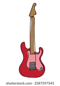 Guitar in continuous line drawing on white background.