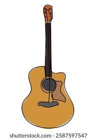 Guitar in continuous line drawing on white background.