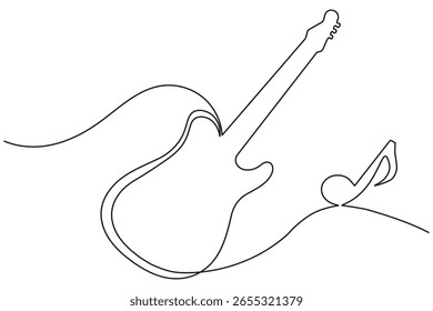Guitar continuous one line drawing white background and minimalist style music  acoustic electric and instrument system isolated outline vector illustration