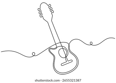 Guitarra contínua uma linha desenhando fundo branco e estilo minimalista música acústica elétrico e instrumento sistema isolado contorno vetor ilustração