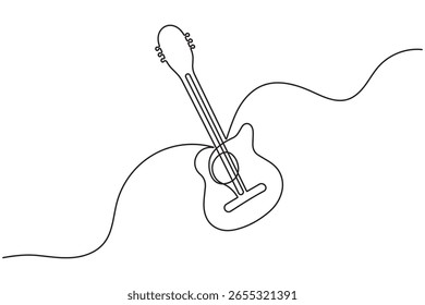 Guitar continuous one line drawing white background and minimalist style music  acoustic electric and instrument system isolated outline vector illustration