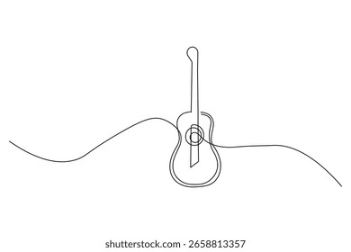 Guitarra continua de una línea de dibujo de fondo blanco