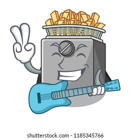 With guitar cooking french fries in deep fryer cartoon