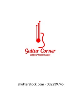 Guitar corner logo. vector illustration. Best for guitar business, concert, publication, advertisement, lesson design template. White background.