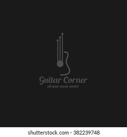 Guitar corner logo. vector illustration. Best for guitar business, concert, publication, advertisement, lesson design template. Black background.