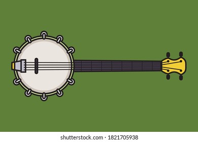 Guitar for country music banjo. String plucked musical instrument. Blues, country, folk or jazz equipment. Vector illustration