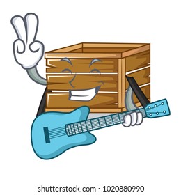 With guitar crate mascot cartoon style