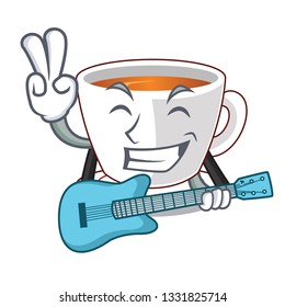 With guitar cup mint tea isolated with character