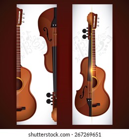 Guitar design over brown background, vector illustration.