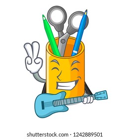 With guitar desktop organizer shape on cartoon funny