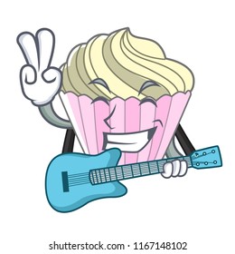 With guitar dessert meringue cake isolated mascot cartoon