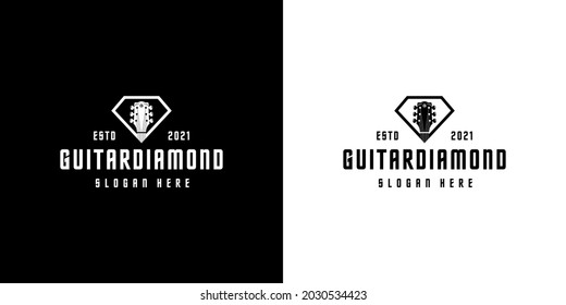 diseño vectorial del logotipo del diamante de guitarra fondo negro y blanco