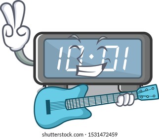 With guitar digital clock cartoon in character shape