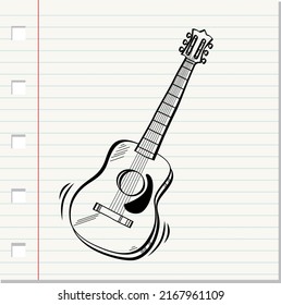 guitar in doodle style on paper background, vector illustration