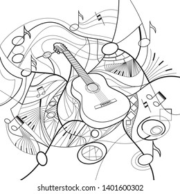 guitar drawing abstract with music note