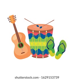 guitar with drum and flip flops vector illustration design