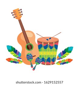 guitar with drum and maracas isolated icon vector illustration design