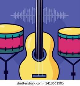 guitar and drums festival music poster vector illustration