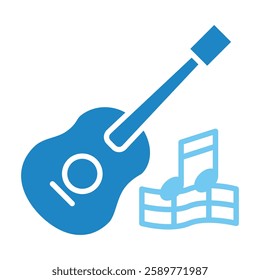 Guitar dual tone blue color, mini illustration icon. use for modern concept, print, UI, UX kit, web and app development. Vector EPS 10, related to entertainment, festival, funfair and hobbies.