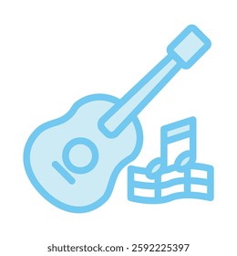 Guitar dual tone blue color, mini illustration icon. use for modern concept, print, UI, UX kit, web and app development. Vector EPS 10, related to entertainment, festival, funfair and hobbies.