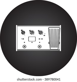 Guitar effect processor with pedal simple icon  on round background